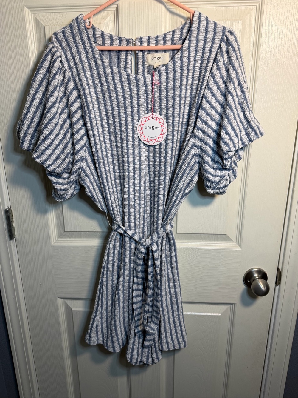 NWT Women’s Umgee Knitted Striped Tie-Waist Shorts Romper, Large